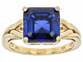 Blue Lab Created Sapphire 18k Yellow Gold Over Sterling Silver Ring 5.57ct