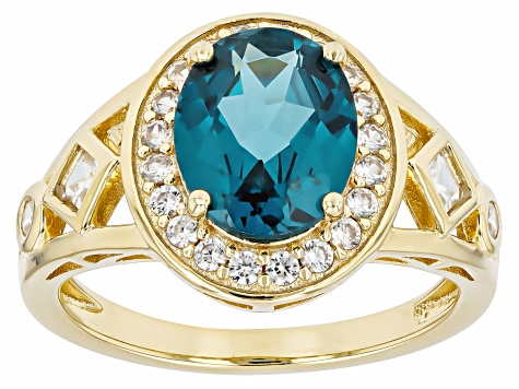 Lab Created Teal Spinel With White Zircon 18k Yellow Gold Over Sterling Silver Ring 3.14ctw