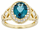 Lab Created Teal Spinel With White Zircon 18k Yellow Gold Over Sterling Silver Ring 3.14ctw