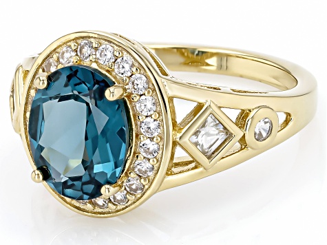 Lab Created Teal Spinel With White Zircon 18k Yellow Gold Over Sterling Silver Ring 3.14ctw