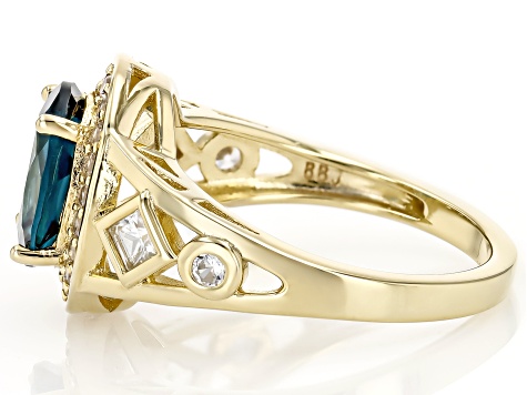 Lab Created Teal Spinel With White Zircon 18k Yellow Gold Over Sterling Silver Ring 3.14ctw