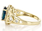 Lab Created Teal Spinel With White Zircon 18k Yellow Gold Over Sterling Silver Ring 3.14ctw