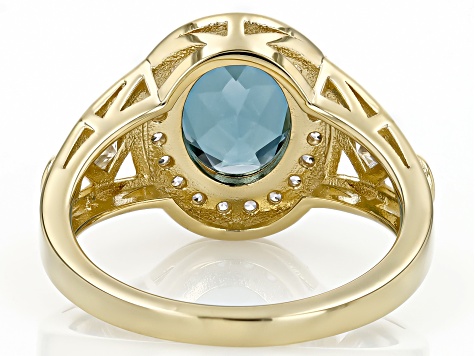 Lab Created Teal Spinel With White Zircon 18k Yellow Gold Over Sterling Silver Ring 3.14ctw