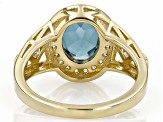 Lab Created Teal Spinel With White Zircon 18k Yellow Gold Over Sterling Silver Ring 3.14ctw