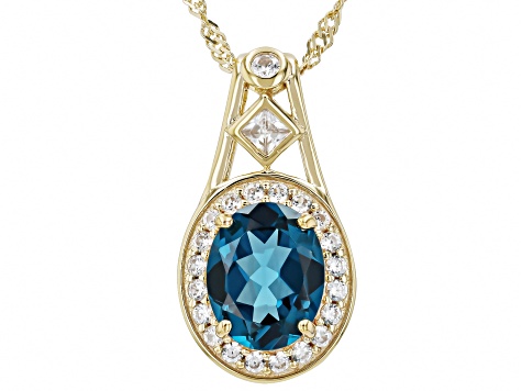 Lab Created Teal Spinel 18k Yellow Gold Over Sterling Silver Pendant With Chain 2.92ctw