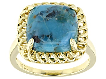 Blue Kingman Turquoise 18k Yellow Gold Over Sterling Silver Ring