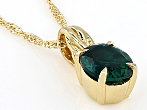 Green Lab Created Emerald 18k Yellow Gold Over Sterling Silver Pendant With Chain 1.44ct