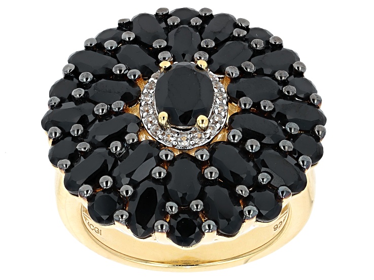 Black Spinel With White Zircon 18k Yellow Gold Over Sterling