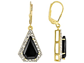 Black Spinel With White Zircon 18k Yellow Gold Over Sterling Silver Earrings 7.02ctw