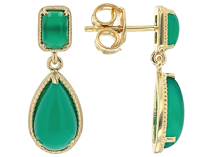 Green Onyx 18k Yellow Gold Over Sterling Silver Earrings