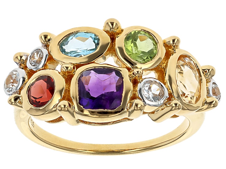 Multi Gemstone 18k Yellow Gold Over Sterling Silver Ring