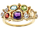 Multi Gemstone 18k Yellow Gold Over Sterling Silver Ring 1.96ctw