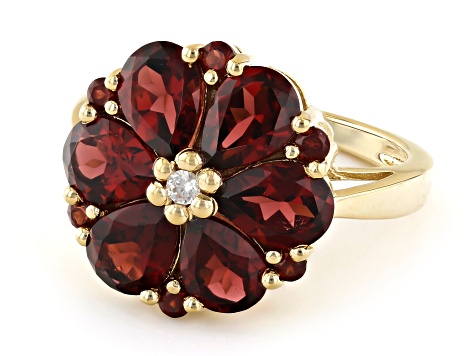 Red Garnet With White Zircon 18k Yellow Gold Over Sterling Silver Ring 4.98ctw - WIG773