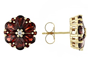 Red Garnet With White Zircon 18k Yellow Gold Over Sterling Silver Earrings 6.11ctw