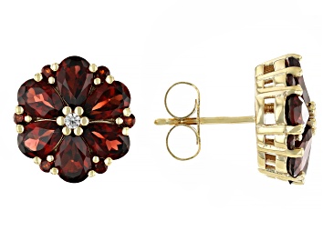 Picture of Red Garnet With White Zircon 18k Yellow Gold Over Sterling Silver Earrings 6.11ctw