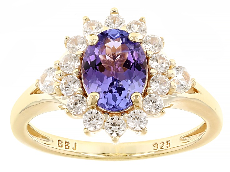 アクセサリー t.n Blue Tanzanite With White Zircon 18k Gold Over Sterling Silver