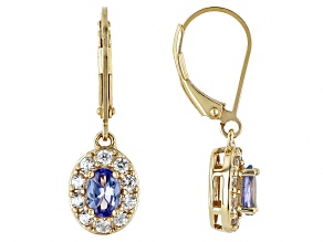 Blue Tanzanite With White Zircon 18k Yellow Gold Over Sterling Silver Earrings 1.57ctw