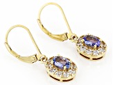 Blue Tanzanite With White Zircon 18k Yellow Gold Over Sterling Silver Earrings 1.57ctw