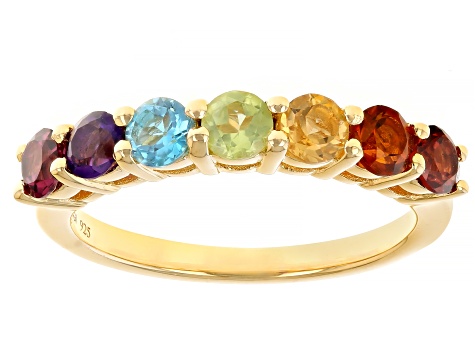 Multi-Color Multi Gemstone 18k Yellow Gold Over Sterling Silver Ring 1.17ctw