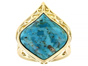 Blue Composite Turquoise 18k Yellow Gold Over Sterling Silver Ring