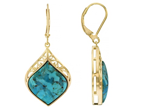 Blue Composite Turquoise 18k Yellow Gold Over Sterling Silver Earrings