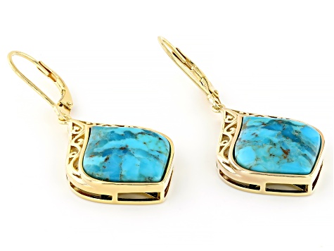 Blue Composite Turquoise 18k Yellow Gold Over Sterling Silver Earrings