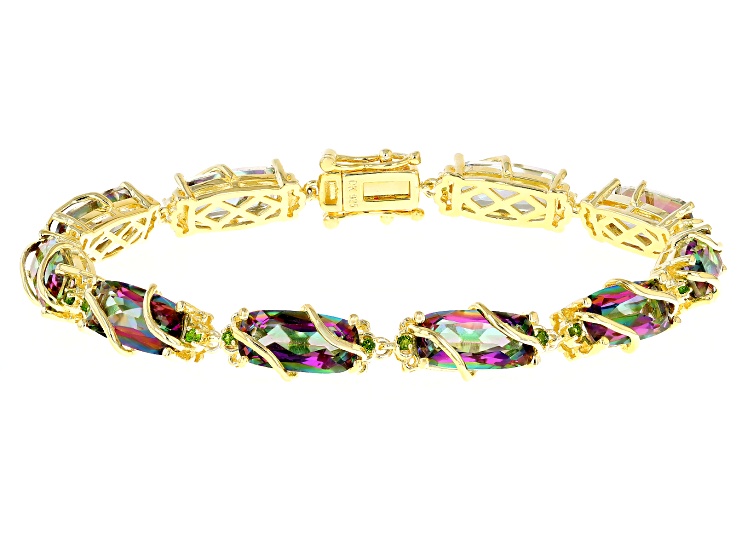 Multi-Color Quartz With Chrome Diopside 18k Yellow Gold Over