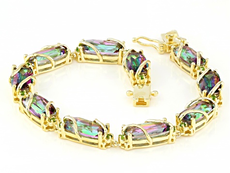 Multi-Color Quartz With Chrome Diopside 18k Yellow Gold Over Sterling Silver Bracelet 17.90ctw