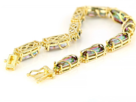 Multi-Color Quartz With Chrome Diopside 18k Yellow Gold Over Sterling Silver Bracelet 17.90ctw