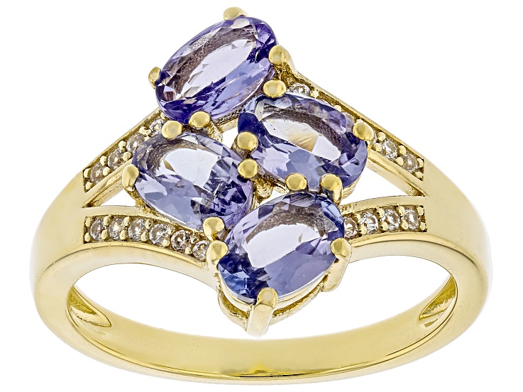 Blue Tanzanite With White Zircon 18k Yellow Gold Over