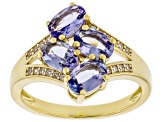 Blue Tanzanite With White Zircon 18k Yellow Gold Over Sterling Silver Ring 1.62ctw