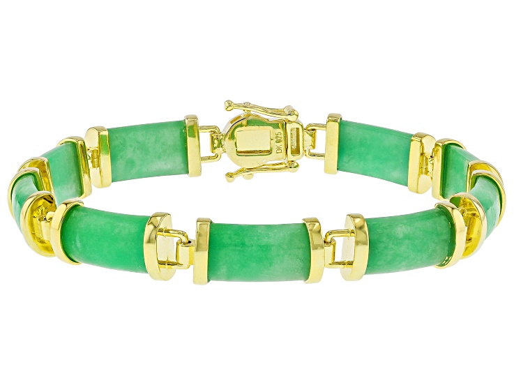 Green Jadeite 18k Yellow Gold Over Sterling Silver Bangle Bracelet