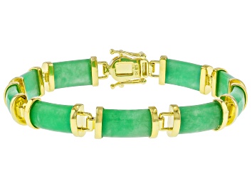 Green Jadeite 18k Yellow Gold Over Sterling Silver Pendant With Chain
