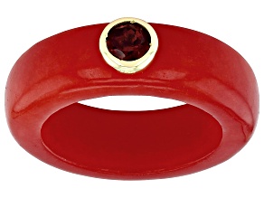 Red Jadeite With Red Garnet 18k Yellow Gold Over Sterling Silver Ring 0.29ctw