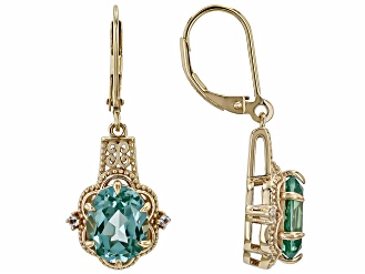 Green Lab Spinel With White Lab Sapphire 18k Yellow Gold Over Sterling Silver Earrings 5.71ctw