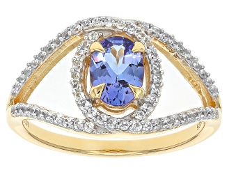 Tanzanite With White Zircon 18k Yellow Gold Over Sterling Silver Ring 1.08ctw