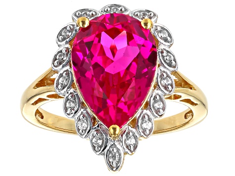 Pink Lab Created Sapphire With White Zircon 18k Yellow Gold Over Sterling Silver Ring 4.19ctw