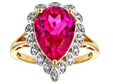 Pink Lab Created Sapphire With White Zircon 18k Yellow Gold Over Sterling Silver Ring 4.19ctw