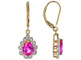 Pink Lab Created Sapphire With White Zircon 18k Yellow Gold Over Sterling Silver Earrings 3.98ctw