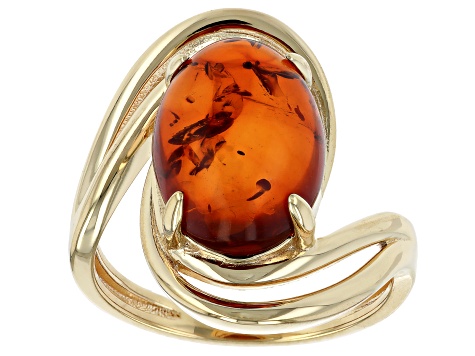 Amber 18k Yellow Gold Over Sterling Silver Ring