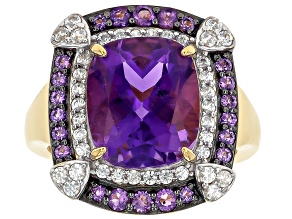 African Amethyst With White Zircon 18k Yellow Gold Over Sterling Silver Ring 5.93ctw