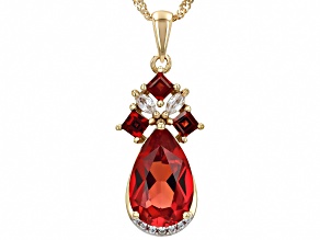 Lab Padparadscha Sapphire, Garnet, Zircon 18k Yellow Gold Over Silver Pendant With Chain 5.44ctw