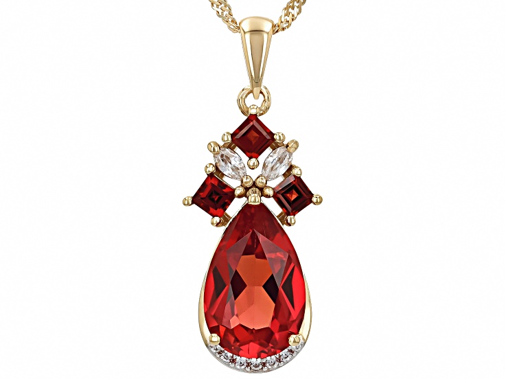 Lab Padparadscha Sapphire, Garnet, Zircon 18k Yellow Gold Over