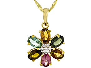 Multi Tourmaline With White Zircon 18k Yellow Gold Over Sterling Silver Pendant With Chain 2.33ctw