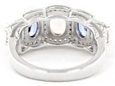 Morganite With Tanzanite With White Zircon  Rhodium Over Sterling Silver Ring 2.20ctw