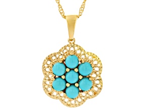 Sleeping Beauty Turquoise 18k Yellow Gold Over Sterling Silver Pendant With Chain
