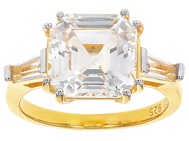 White Lab Created Sapphire Ring 18k Yellow Gold Over Sterling