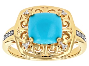 Sleeping Beauty Turquoise With Diamond Accent 18k Yellow Gold Over Sterling Silver Ring 0.05ctw