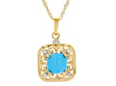 Sleeping Beauty Turquoise Diamond 18k Yellow Gold Over Sterling Silver Pendant With Chain 0.05ctw