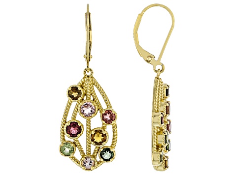 Multi Color Tourmaline 18k Yellow Gold Over Sterling Silver Earrings 1.98ctw